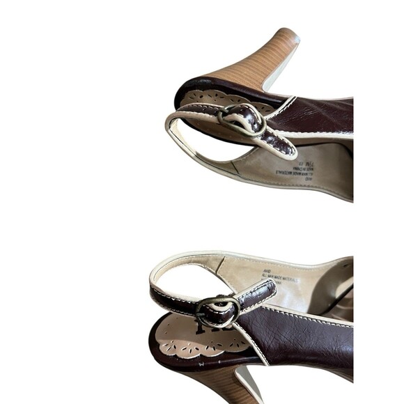 Mudd Slingback Peep Toe Heels 7.5M Brown Cutout Retro Stacked Heel Office Siren - Picture 5 of 16